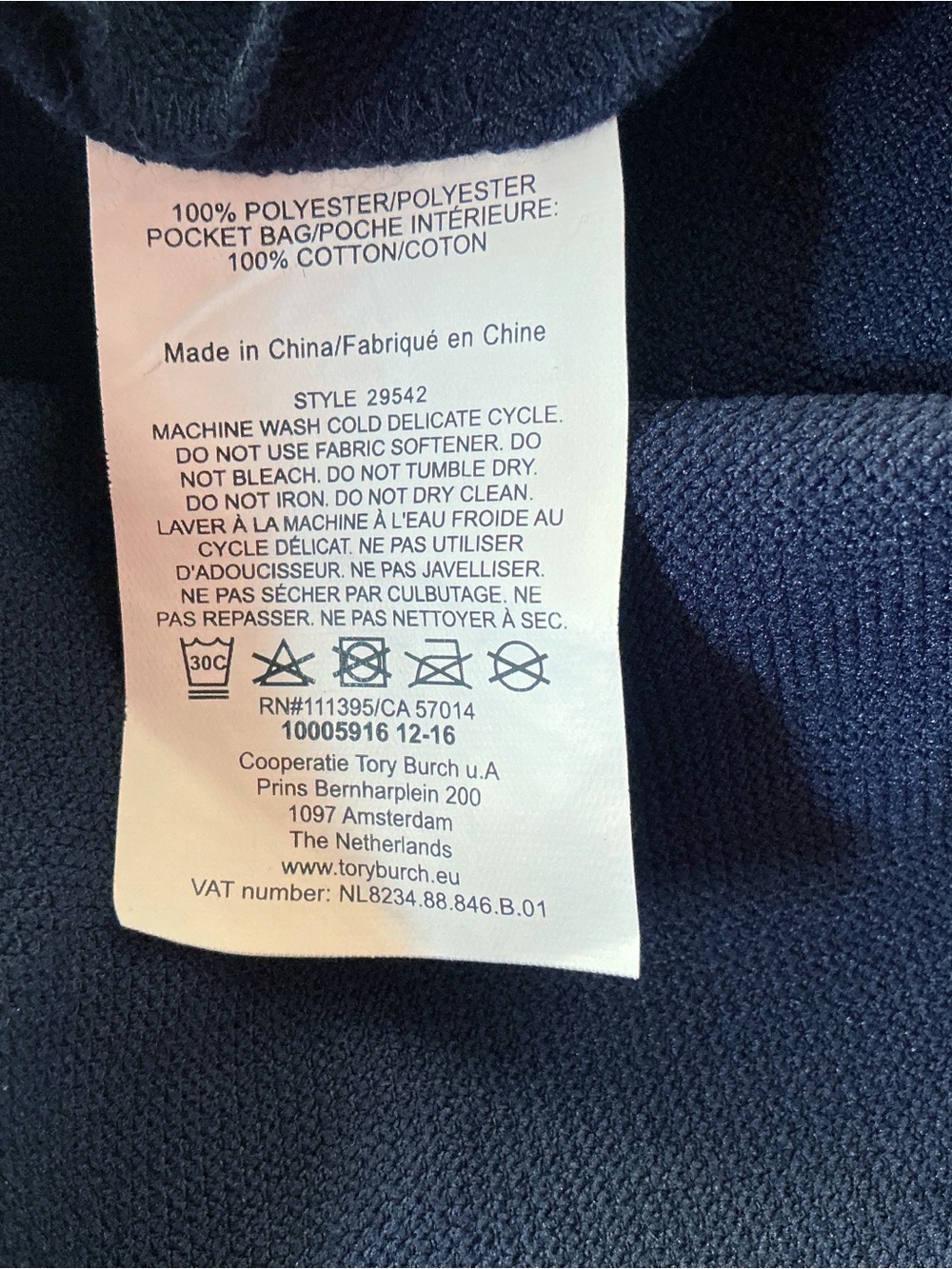 Tory Sport Piqué Contrast Stitch Dress in Tory Navy Size XL - Picture 7 of 7